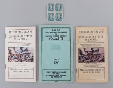CONFEDERATE STATES STAMP BLOCK OF 4 & TASCO GUIDES