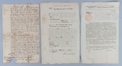 3 NEW ENGLAND PROBATE DOCUMENTS 1756 1794 1813