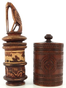 2 WOODEN INDONESIAN BETEL NUT CONTAINER LOT