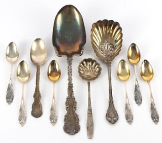 STERLING SILVER SPOON LOT OF 10 WITH SERVING 221 G