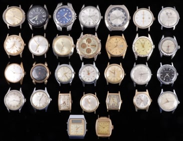 DEALERS LOT 30 VINTAGE MENS WATCH MOVEMENT & CASE