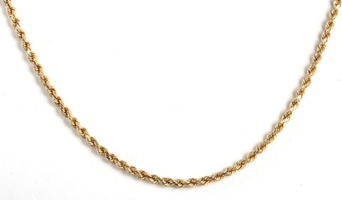 18 INCH 14KT YELLOW GOLD ROPE CHAIN NECKLACE
