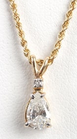 18 INCH 14K PEAR DIAMOND YELLOW GOLD NECKLACE