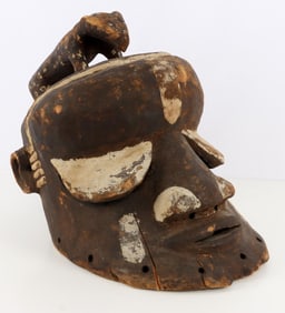 AFRICAN CONGO WOODEN KUBA DANCE MASK HELMET