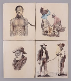 4 ANTIQUE IVORY TILES W SLAVERY DEPICTIONS