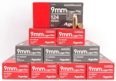 500 RDS 9MM LUGER 124 GR FMJ AGUILA AMMO