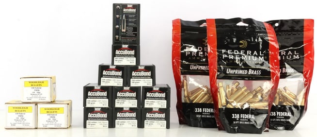 800PCS .338 FEDERAL 180GR BULLET & UNPRIMED BRASS