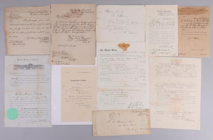 LOT OF 10 US CIVIL WAR DOCUMENTS & RECORDS DS