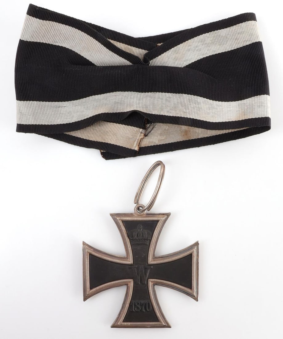 1870 GRAND CROSS OF THE IRON CROSS IN SILVER: Large 2 5/8 inch cross with real silver frames, silver loop, and magnetic core. High relief crown and date. Comes with 1870 ribbon. This lot has a reserve.