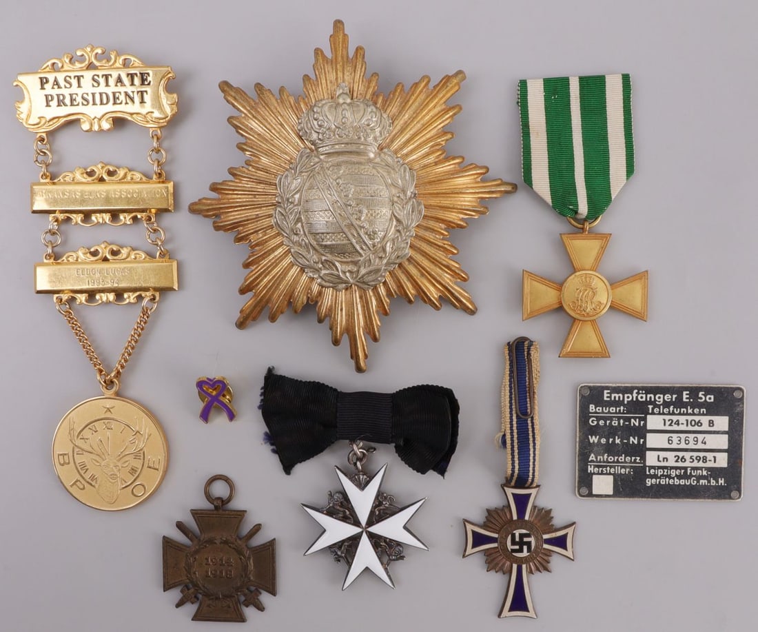 WWI WWII MEDAL & BADGE LOT BPOE GERMAN PRUSSIAN: As photographed, sold "as is."