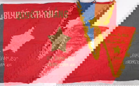LOT OF 3 VIETNAM WAR VIET CONG PENNANT FLAG