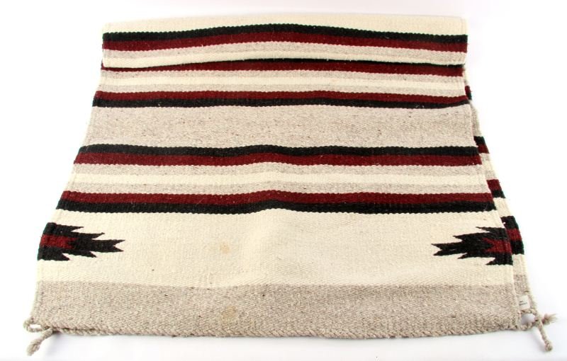 VINTAGE MEXICAN WOOL BLANKET/RUG AMERICRAFT: Southwestern Style Native Design Woven Rug Americraft Mexico. Measure 29 by 59 inches. In very good condition. Reserved item.