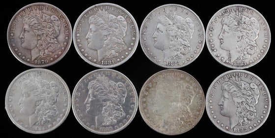 LOT OF 8 MIXED DATE MORGAN SILVER DOLLAR COINS