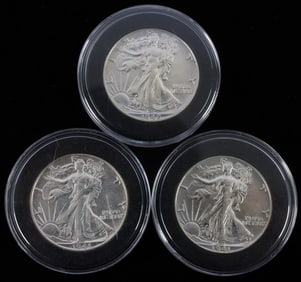 1943 PDS MINT SET BU SILVER WALKING LIBERTY HALF