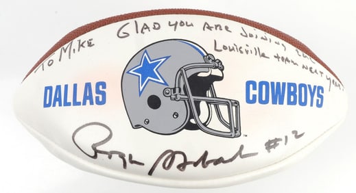 ROGER STAUBACH SIGNED FOOTBALL WITH NOTE