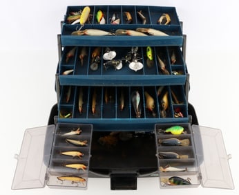 FLAMBEAU TACKLE BOX FULL OF VINTAGE FISHING LURES