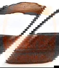 ANTIQUE WOOD FIXED HANDLE RICE BUCKET