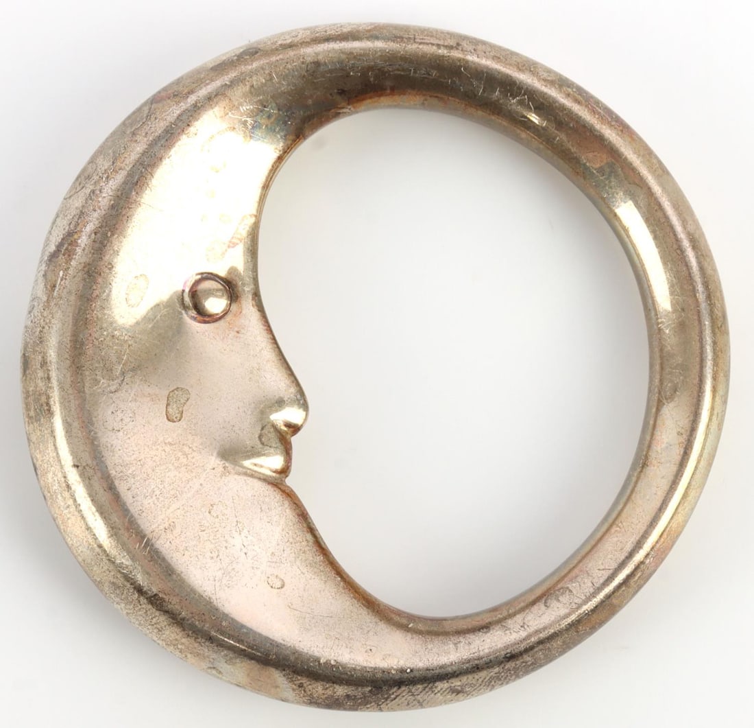TIFFANY & CO STERLING SILVER HALF MOON BABY RATTLE: Two small dents (1mm and 4 mm). Otherwise, very good original unpolished condition. Weight: john cage safe