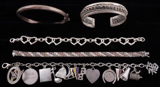 LOT OF 5 ASSORTED SILVER BRACELETS