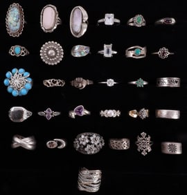 LOT OF 30 MARKED STERLING SILVER RINGS