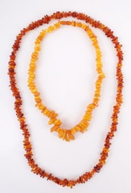 LOT OF 2 VINTAGE AMBER BEAD STRAND NECKLACES