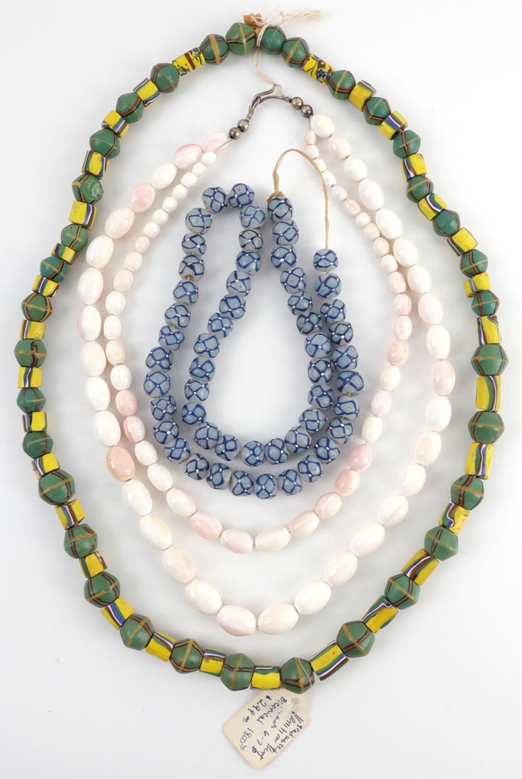 ANTIQUE VENETIAN TRADE BEAD LOT GRADUATED BICONIC: Ex-dealer stock ($1000 in retail price.) Very early examples. Three (3) strands. Weight: john rack This lot has a reserve.