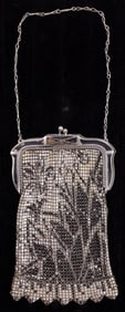 WHITING & DAVIS METAL MESH HAND BAG FLOWER DESIGN