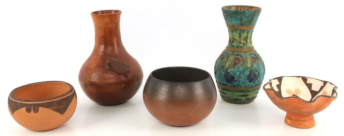 LOT 5 ASSORTED CERAMIC POTS NAVAJO PUEBLO ITALIAN
