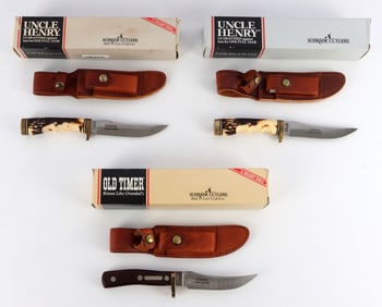 3 PC SCHRADE CUTLERY 5 INCH BLADE KNIFE LOT