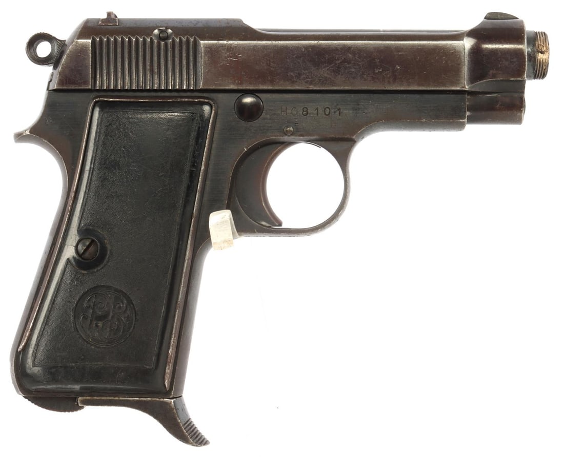 BERETTA MODEL 1934 .380 ACP SEMI AUTO PISTOL: Beretta M1934 C semi-automatic pistol. 3.5-inch barrel. High-polish blued finish. Steel-lined bakelite grip panels with PB monogram. Import marked on underside of trigger guard. Includes one (1) magaz