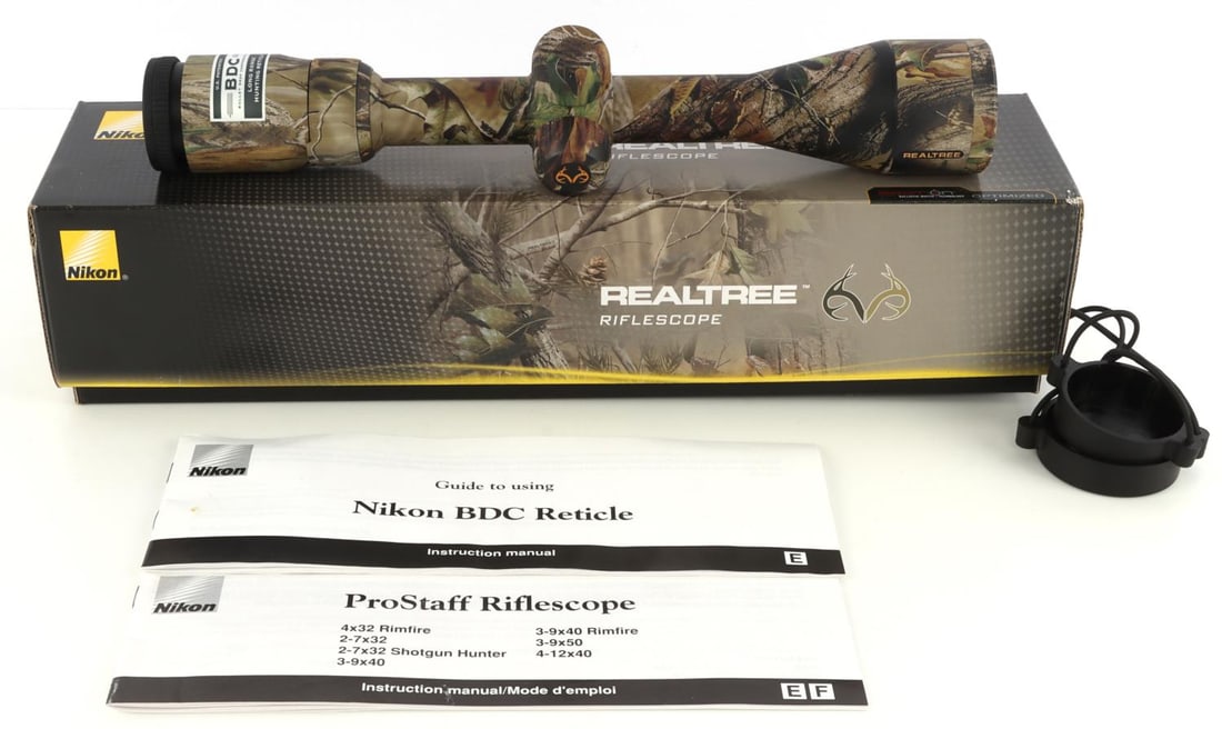 NIKON PROSTAFF REALTREE CAMO 3-9X40 RIFLESCOPE NIB: New in box Nikon Prostaff 3-9x40 Camo APG BDC rifle scope.