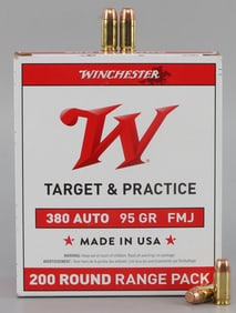200 ROUNDS .380 AUTO 95GR FMJ WINCHESTER AMMO