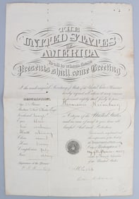 POST-CIVIL WAR WILLIAM H SEWARD SIGNED PASSPORT