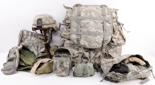COMPLETE MOLLE RUCKSACK HELMET & GEAR LOT OF 15PCS
