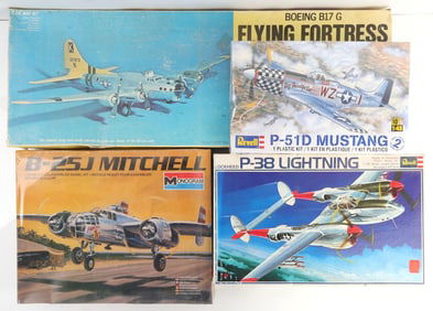 LOT OF 4 WWII ALLIES MODEL PLANES P38 B 25