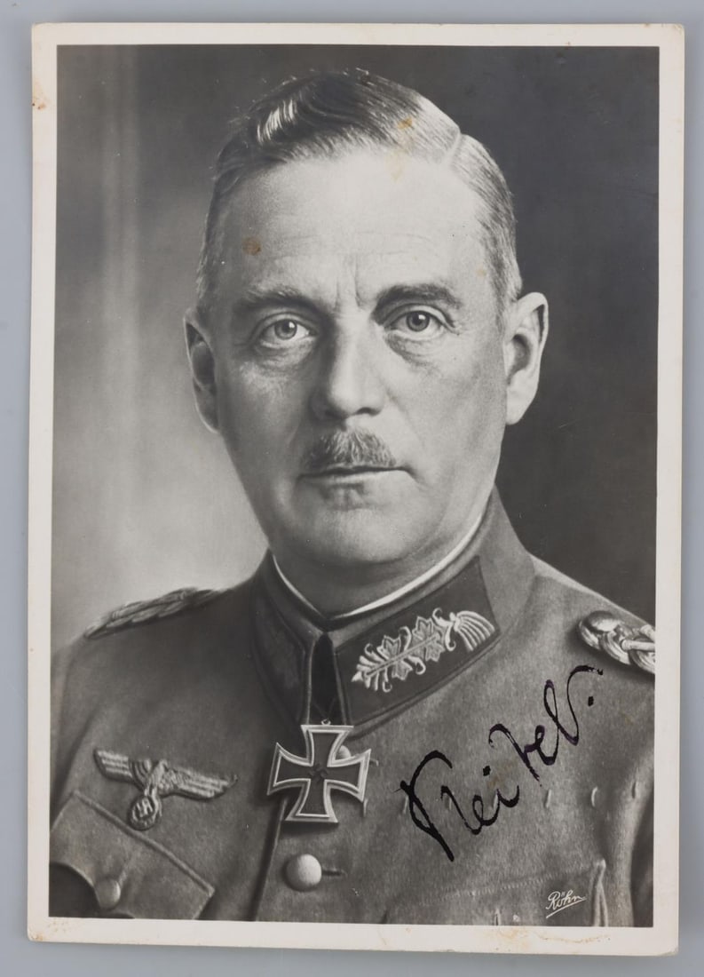 WWII GERMAN THIRD REICH WILHELM KEITEL AUTOGRAPH: A photographic postcard featuring Wilhelm Keitel, signed by Wilhelm Keitel. Deemed authentic according to terms. Very good, original condition.