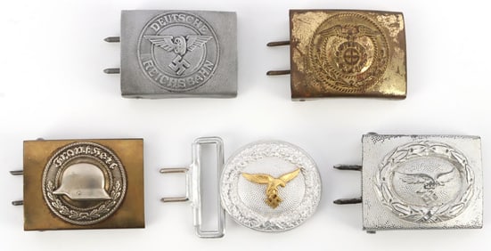 5 PC WWII GERMAN THIRD REICH BELT BUCKLE LOT