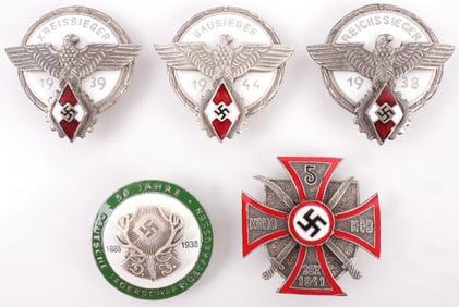 LOT OF 5 WWII GERMAN THIRD REICH ENAMELED BADGES