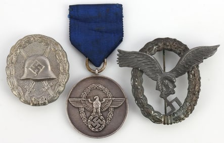 LOT OF 3 WWII GERMAN BADGES AND POLICE MEDAL
