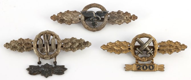 LOT OF 3 LUFTWAFFE AWARD CLASPS BOMBER GLIDER