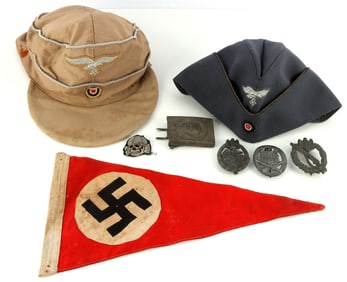 WWII GERMAN REICH ASSORTED CAP BANNER BADGE LOT