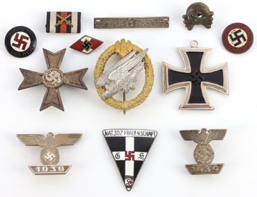 LOT OF 12 WWII GERMAN THIRD REICH BADGES GOOD MIX