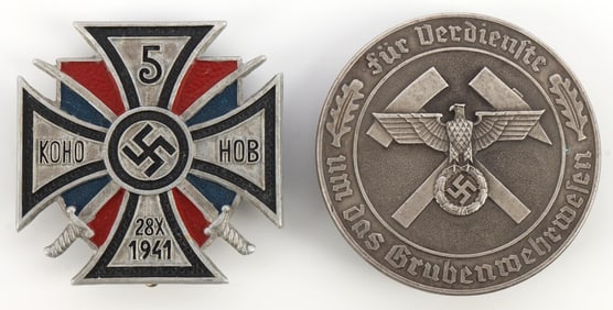 WWII GERMAN COSSACK & MINE RESCUE BADGE LOT