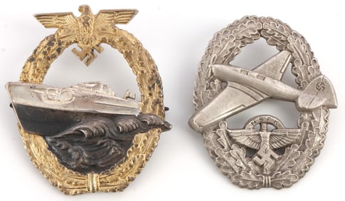 WWII GERMAN KRIEGS E BOAT & NSFK POWERED BADGE