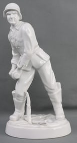 WWII GERMAN PORCELAIN FIGURE SOLDIER W GRENADE