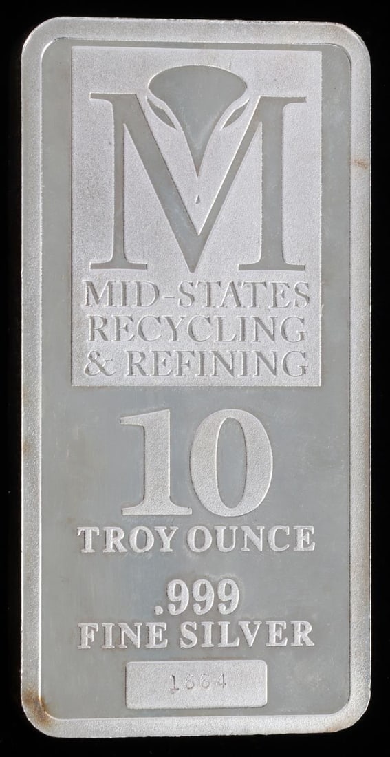 10 TROY OUNCE SILVER BAR MID STATES RECYCLING