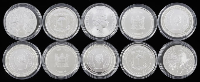 LOT 10 1 OZT .999 FINE SILVER COINS FIJI AUSTRIA