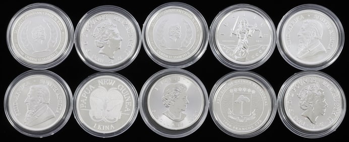 LOT 10 .999 FINE SILVER 1 OZT COINS BRITAIN CANADA