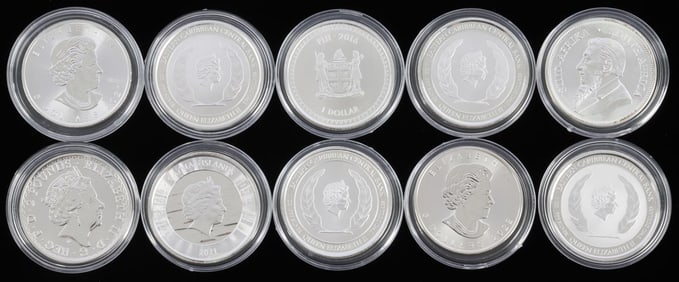 LOT 10 .999 FINE SILVER 1 OZT COINS CAYMAN ISLANDS