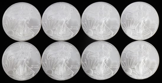 LOT OF 8 SILVER 1 OZT BU AMERICAN EAGLE COINS 2010